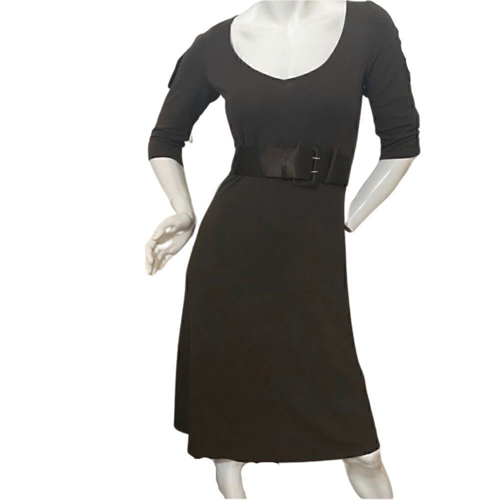 C8 Theory brown belted stretchy dress